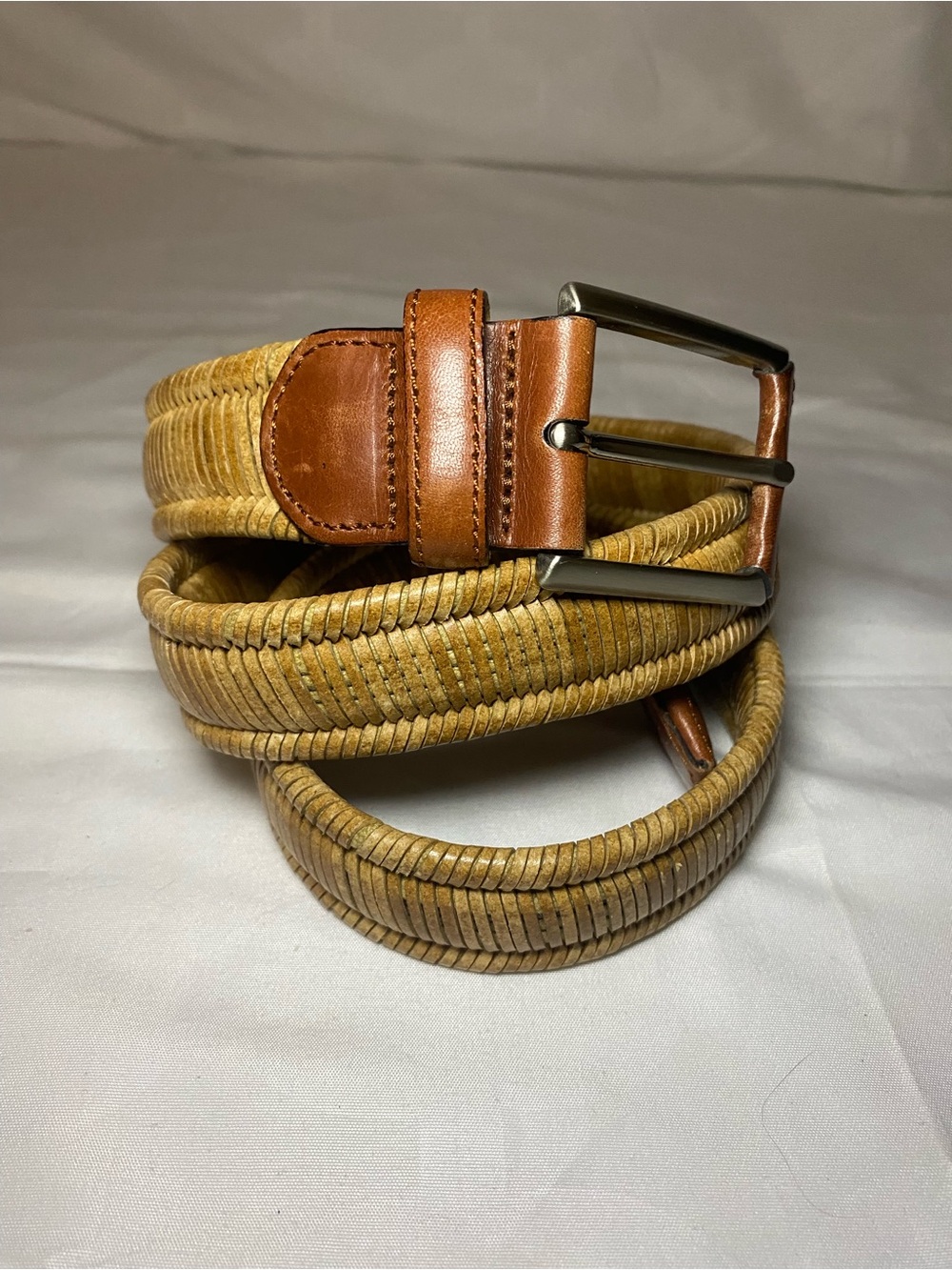 Tommy Bahama Tan Woven Belt with Brown Leather Accents